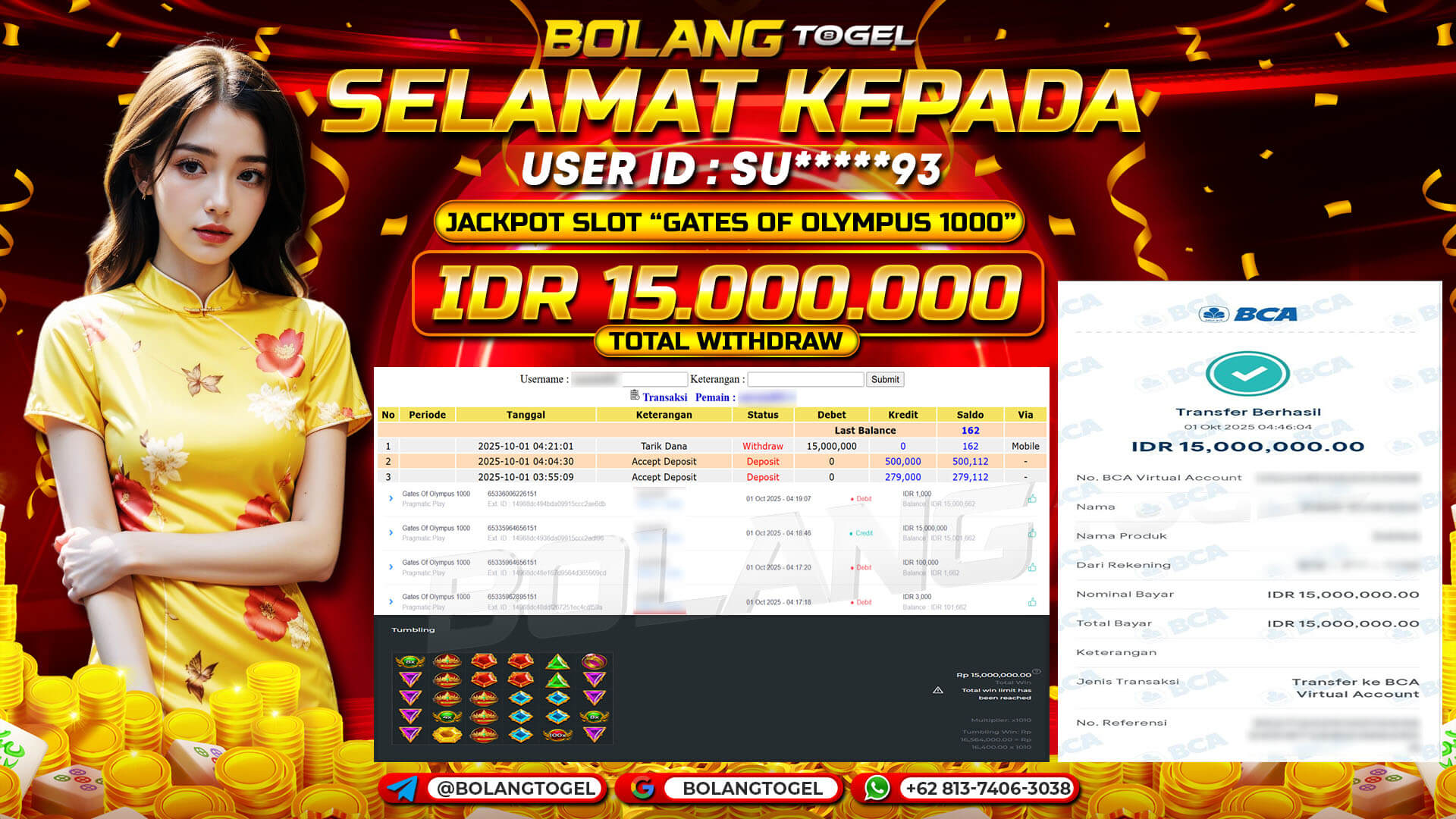 Bukti jackpot SLOT GATES OF OLYMPUS 1000 BOLANGTOGEL - gambar 1